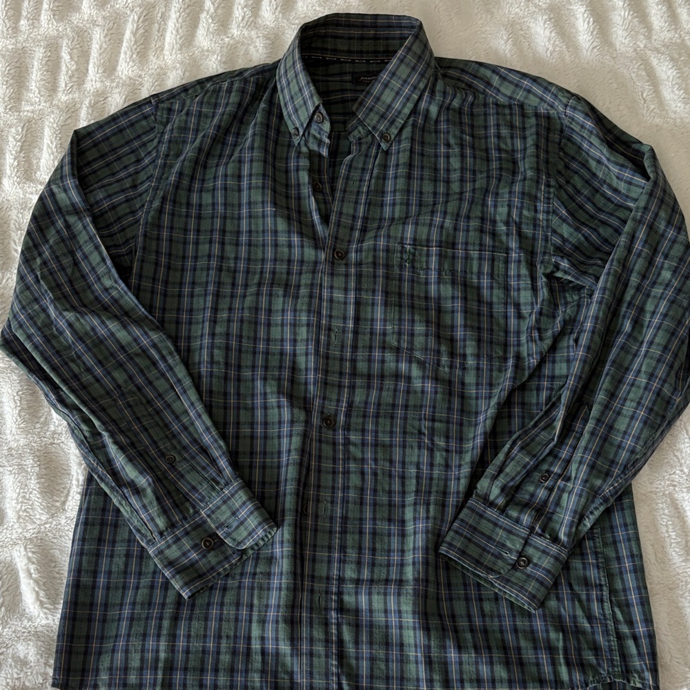 Arrow Men's Blue and Green Plaid Button Down Shirt